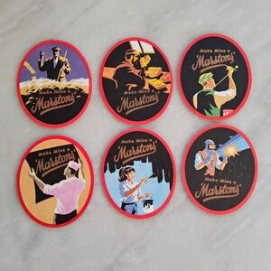 Vintage Marstons Beer Coasters Set‎ of 6 Oval Retro Pub Bar Decor